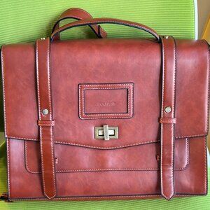 Brown vegan leather briefcase backpack